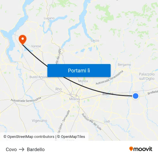 Covo to Bardello map