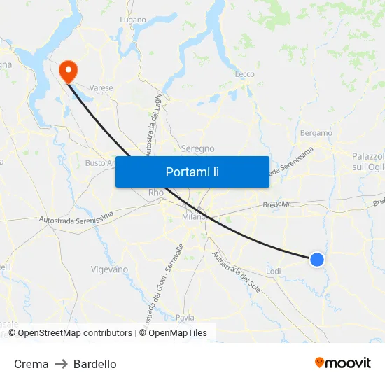 Crema to Bardello map