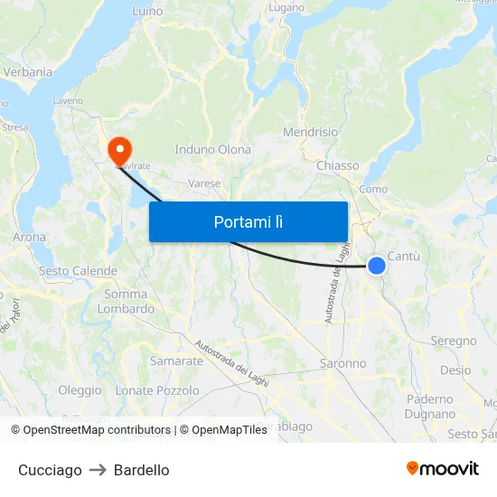 Cucciago to Bardello map