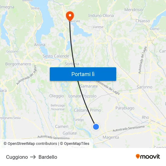 Cuggiono to Bardello map