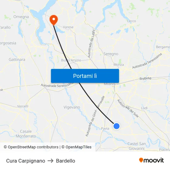 Cura Carpignano to Bardello map