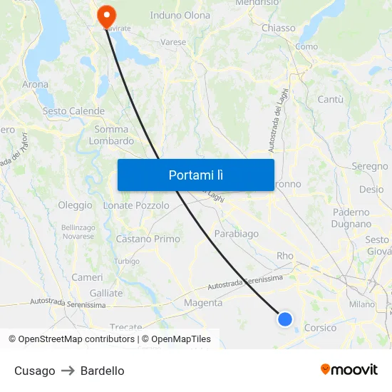 Cusago to Bardello map