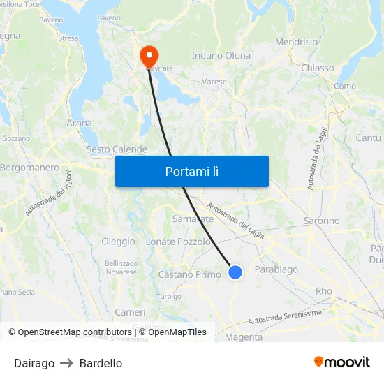 Dairago to Bardello map