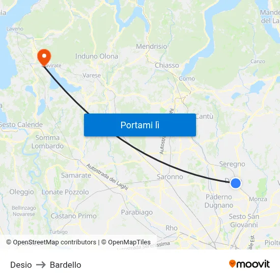 Desio to Bardello map