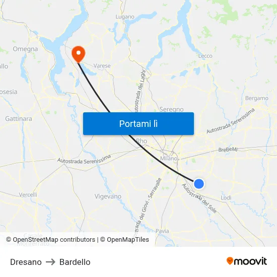 Dresano to Bardello map