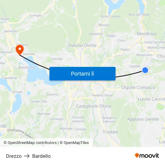 Drezzo to Bardello map