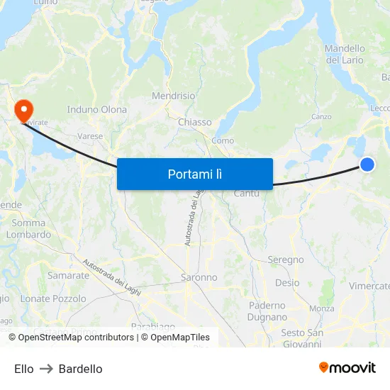Ello to Bardello map