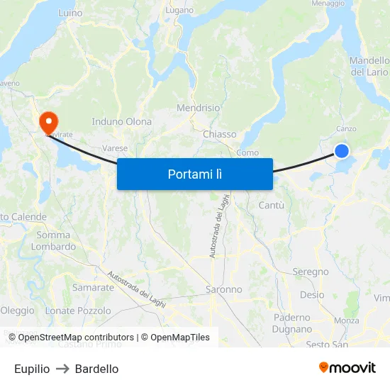 Eupilio to Bardello map
