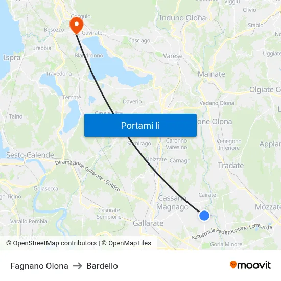 Fagnano Olona to Bardello map