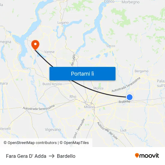 Fara Gera D' Adda to Bardello map