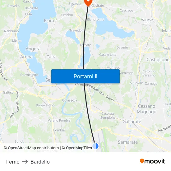 Ferno to Bardello map