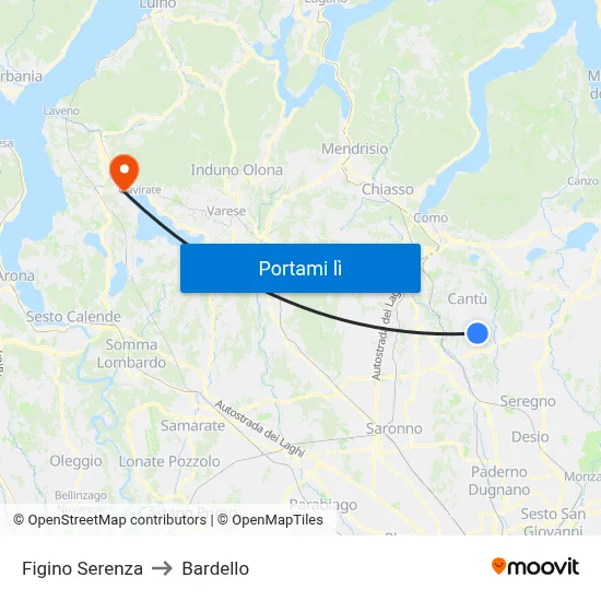 Figino Serenza to Bardello map