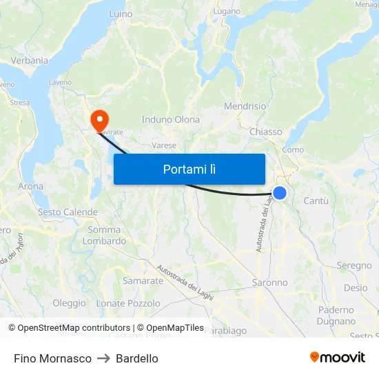 Fino Mornasco to Bardello map