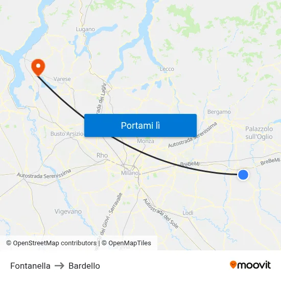 Fontanella to Bardello map