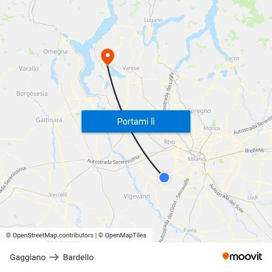 Gaggiano to Bardello map