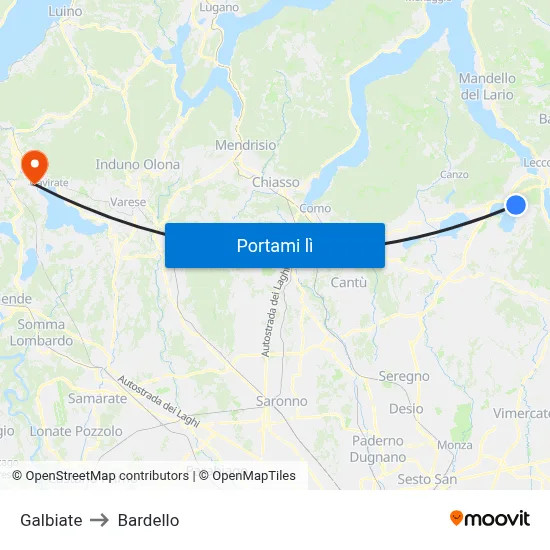 Galbiate to Bardello map