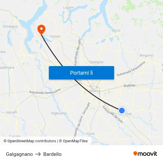 Galgagnano to Bardello map