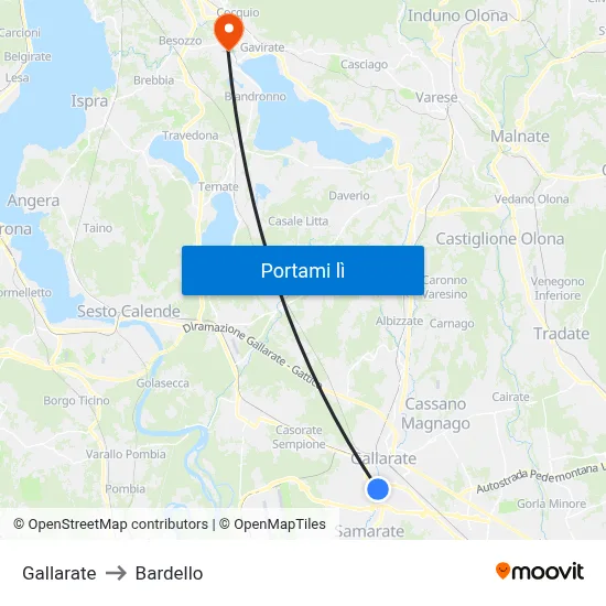 Gallarate to Bardello map