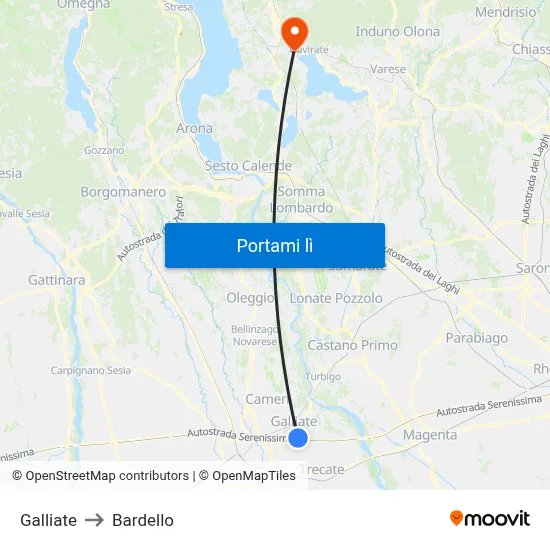 Galliate to Bardello map