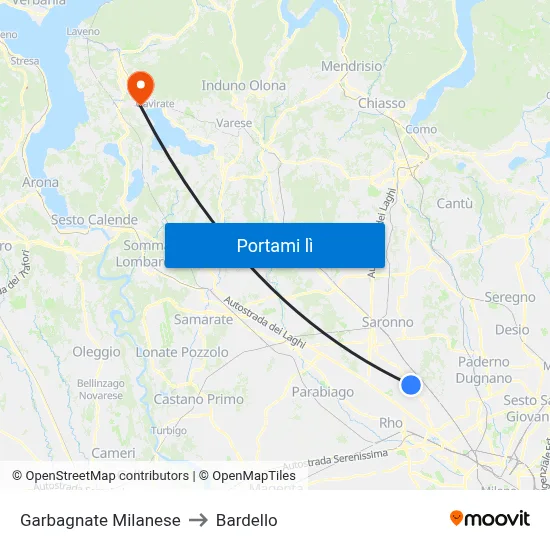 Garbagnate Milanese to Bardello map
