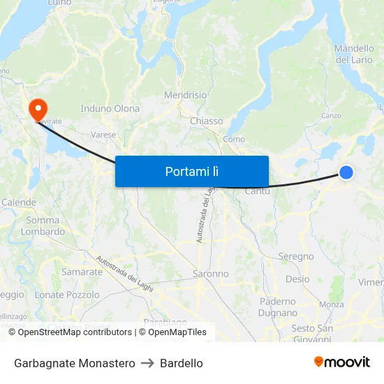 Garbagnate Monastero to Bardello map
