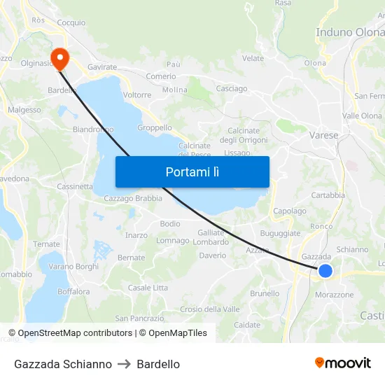 Gazzada Schianno to Bardello map