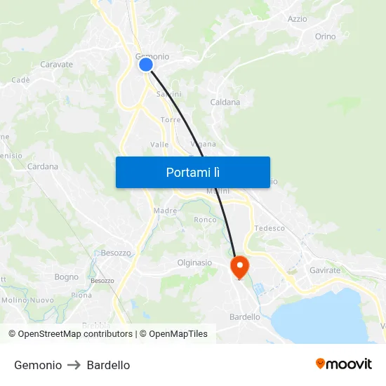 Gemonio to Bardello map