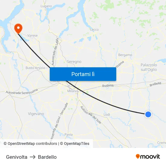 Genivolta to Bardello map