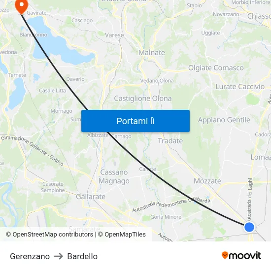 Gerenzano to Bardello map
