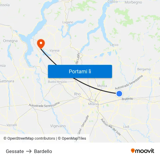 Gessate to Bardello map
