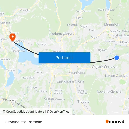 Gironico to Bardello map