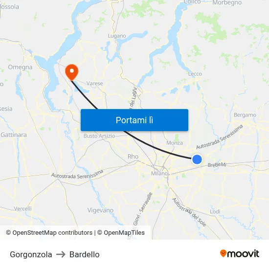 Gorgonzola to Bardello map