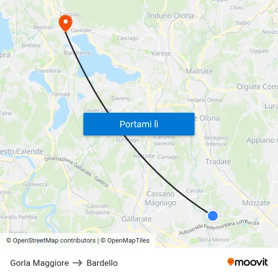 Gorla Maggiore to Bardello map
