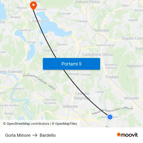 Gorla Minore to Bardello map