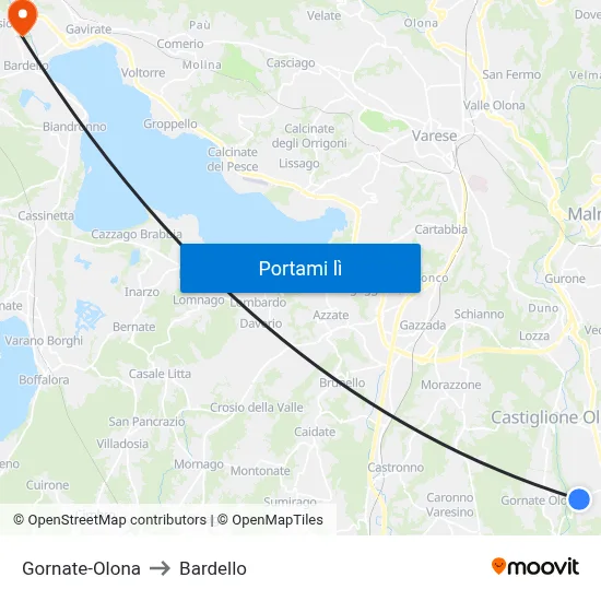 Gornate-Olona to Bardello map