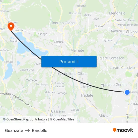 Guanzate to Bardello map