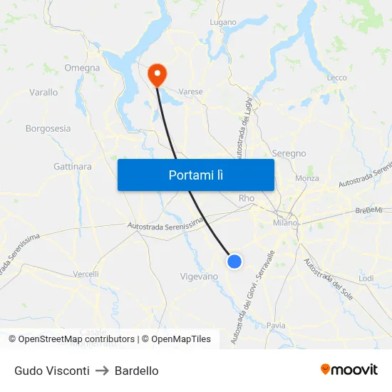 Gudo Visconti to Bardello map