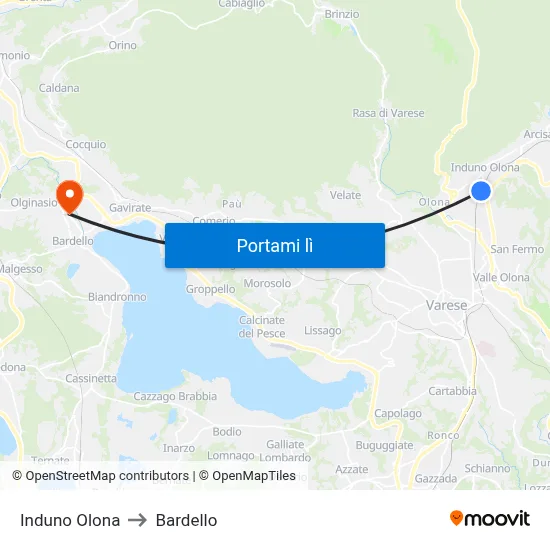 Induno Olona to Bardello map