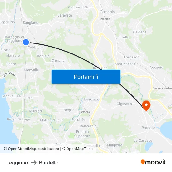 Leggiuno to Bardello map