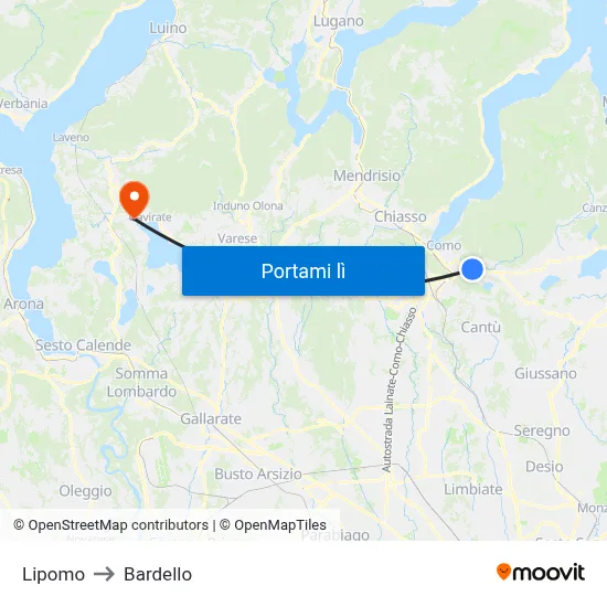Lipomo to Bardello map
