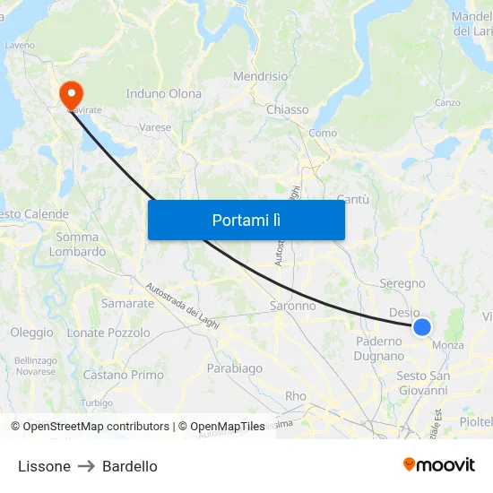 Lissone to Bardello map