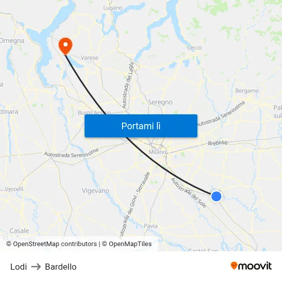 Lodi to Bardello map