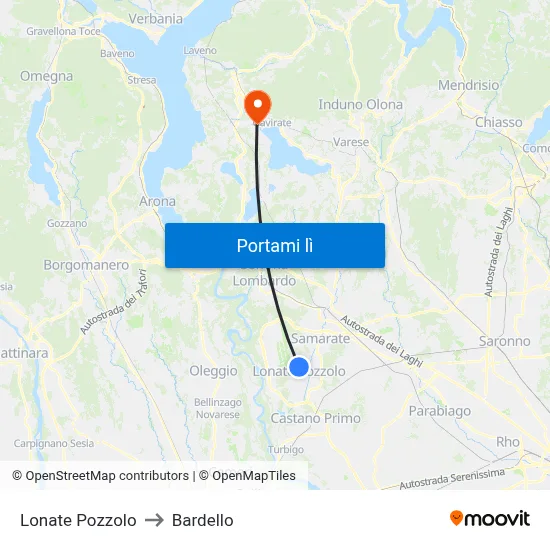 Lonate Pozzolo to Bardello map