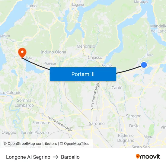 Longone Al Segrino to Bardello map