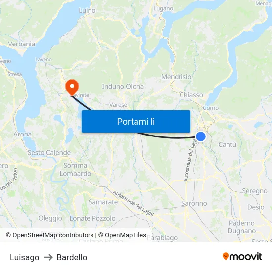 Luisago to Bardello map