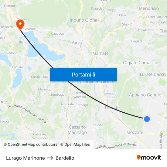 Lurago Marinone to Bardello map