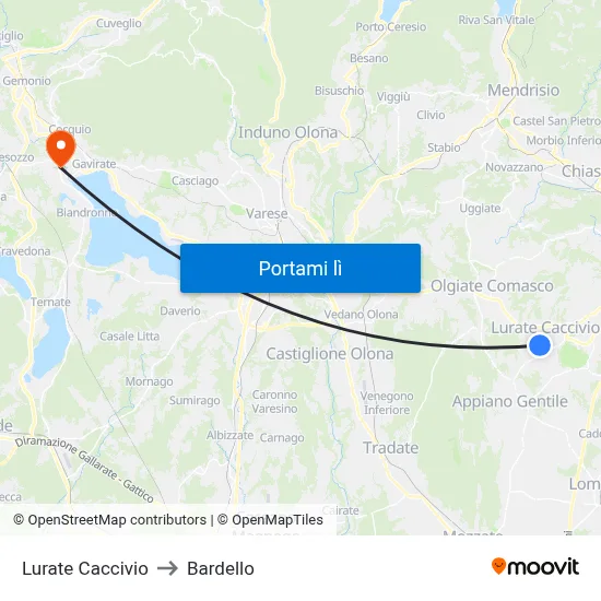 Lurate Caccivio to Bardello map