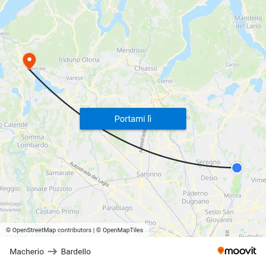 Macherio to Bardello map