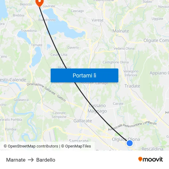 Marnate to Bardello map
