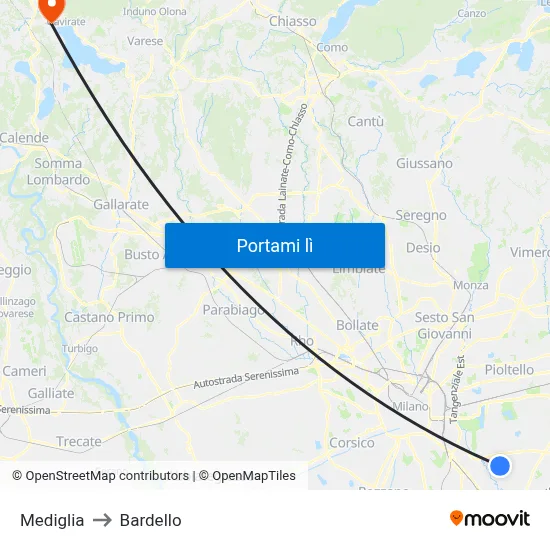 Mediglia to Bardello map